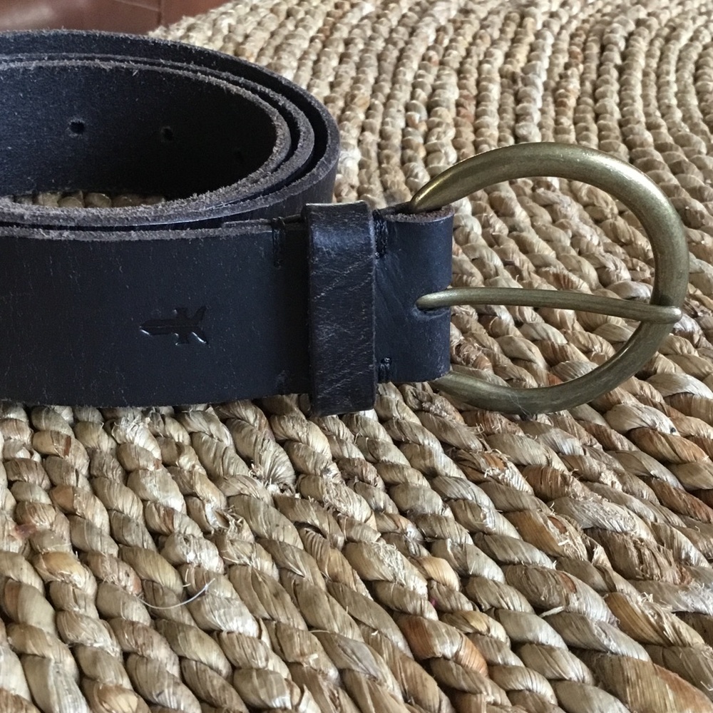 Frye Dark Brown XL Leather Belt with Brass Circular Buckle